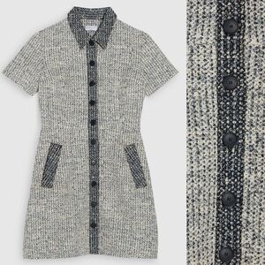 Claudie Pierlot Navy Tweed Short Sleeve Button Front Mini Dress 4 Preppy